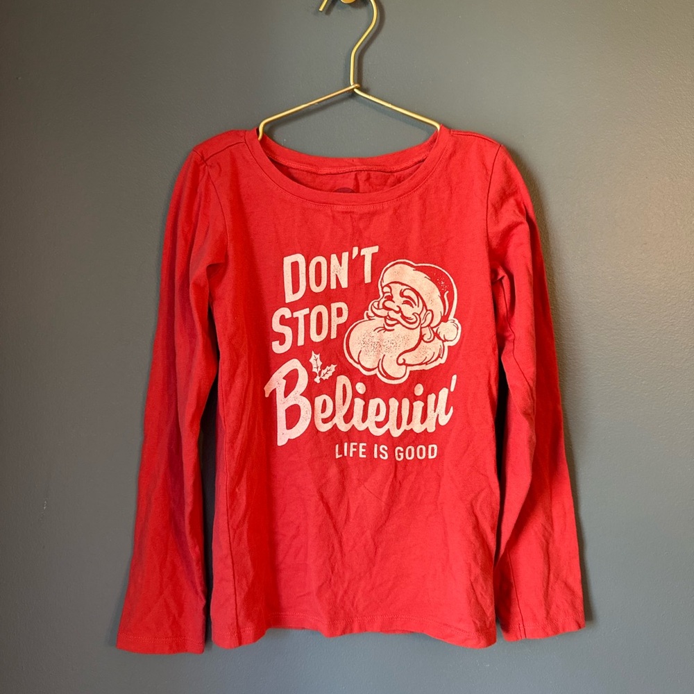 Life Is Good Kids Red Santa‎ Long Sleeve Tee